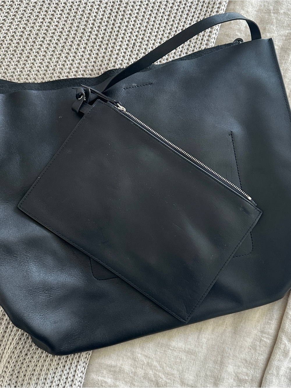 All Saints Black Leather Shoulder Tote - Picture 11 of 13